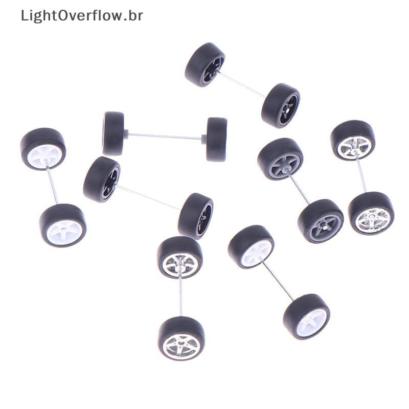 [LightOverflow] 1 Conjunto De Rodas De Carro DIY Racing 1 : 64 Para Pneu De Borracha Com Modelo De Eixo De Roda Peça Mod