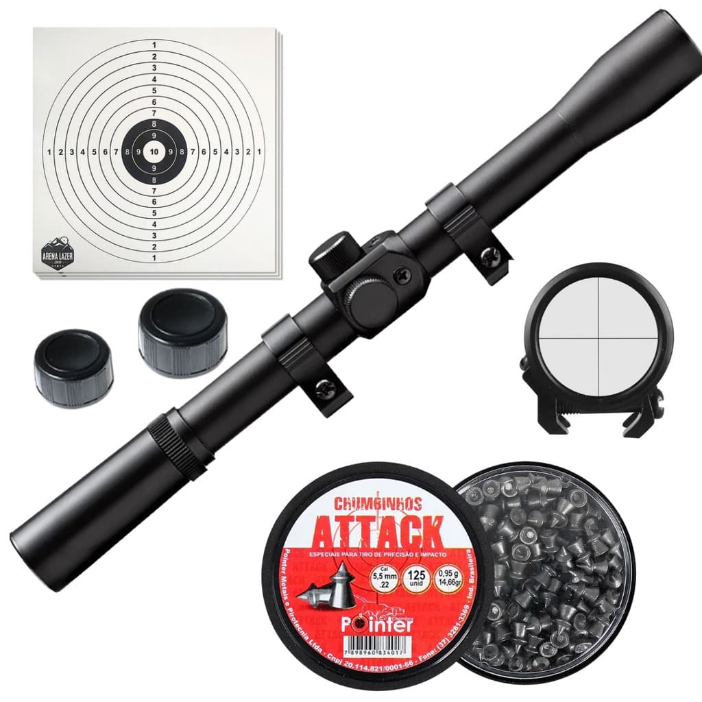 Luneta Sport 4x20 Trilho de 11mm Carabina Pressao + Chumbinho 5.5mm + Alvos