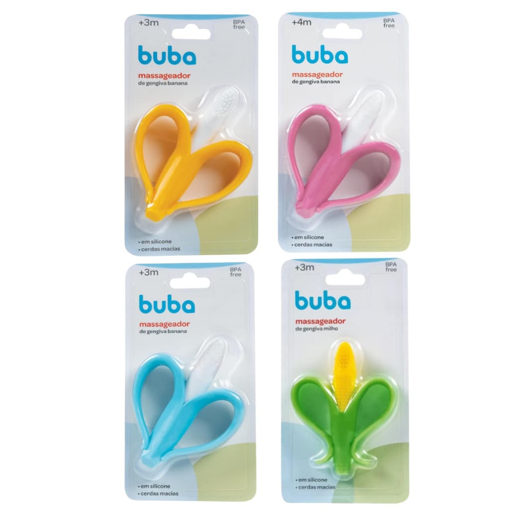 Mordedor Massageador de Gengiva Banana Buba Mordedor Bebe Bananinha e Milho Silicone