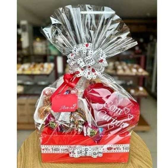 kit 10 Sacos Para Cesta De Presentes Café da manhã + 10 Laços Natal Vários Tamanhos Tipo Celofane Pp