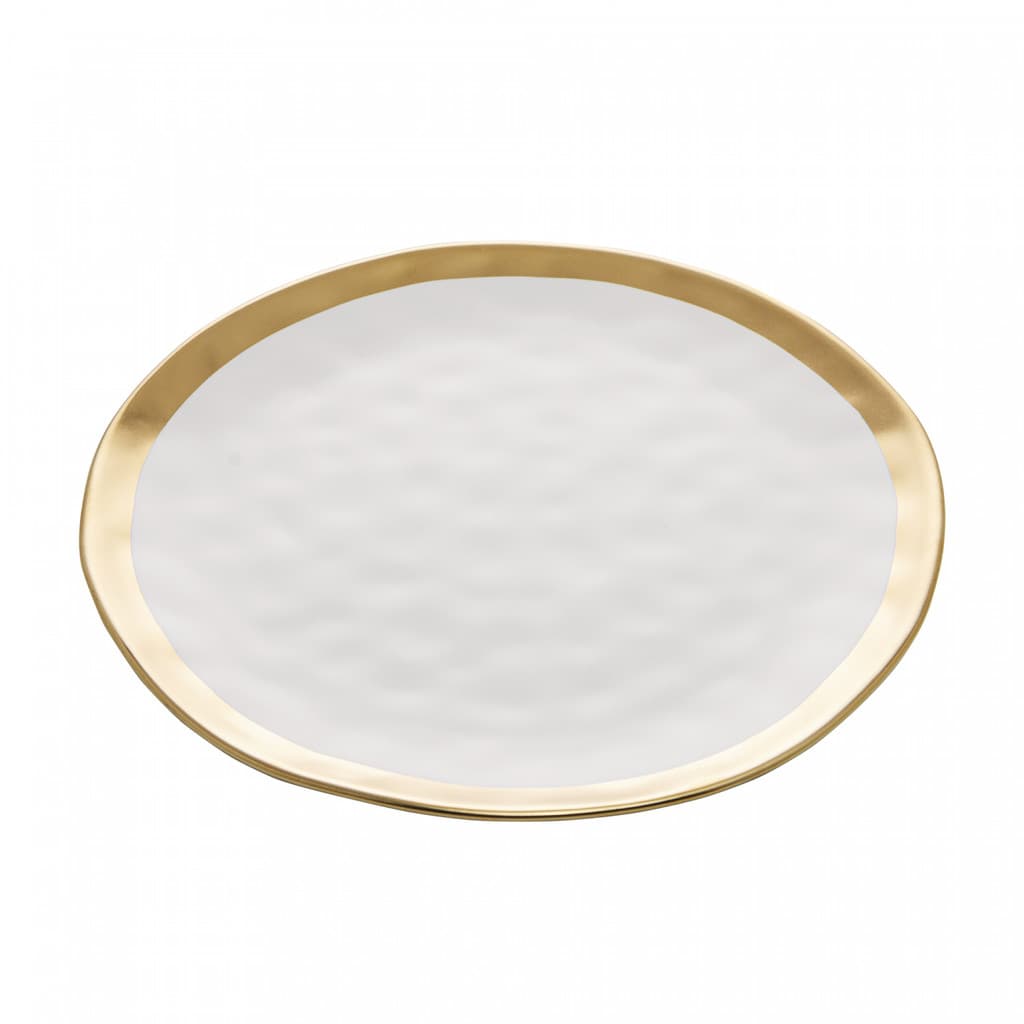 Prato de Sobremesa em Porcelana Branco e Dourado Dubai Wolff 21cm - Louça para Mesa Posta