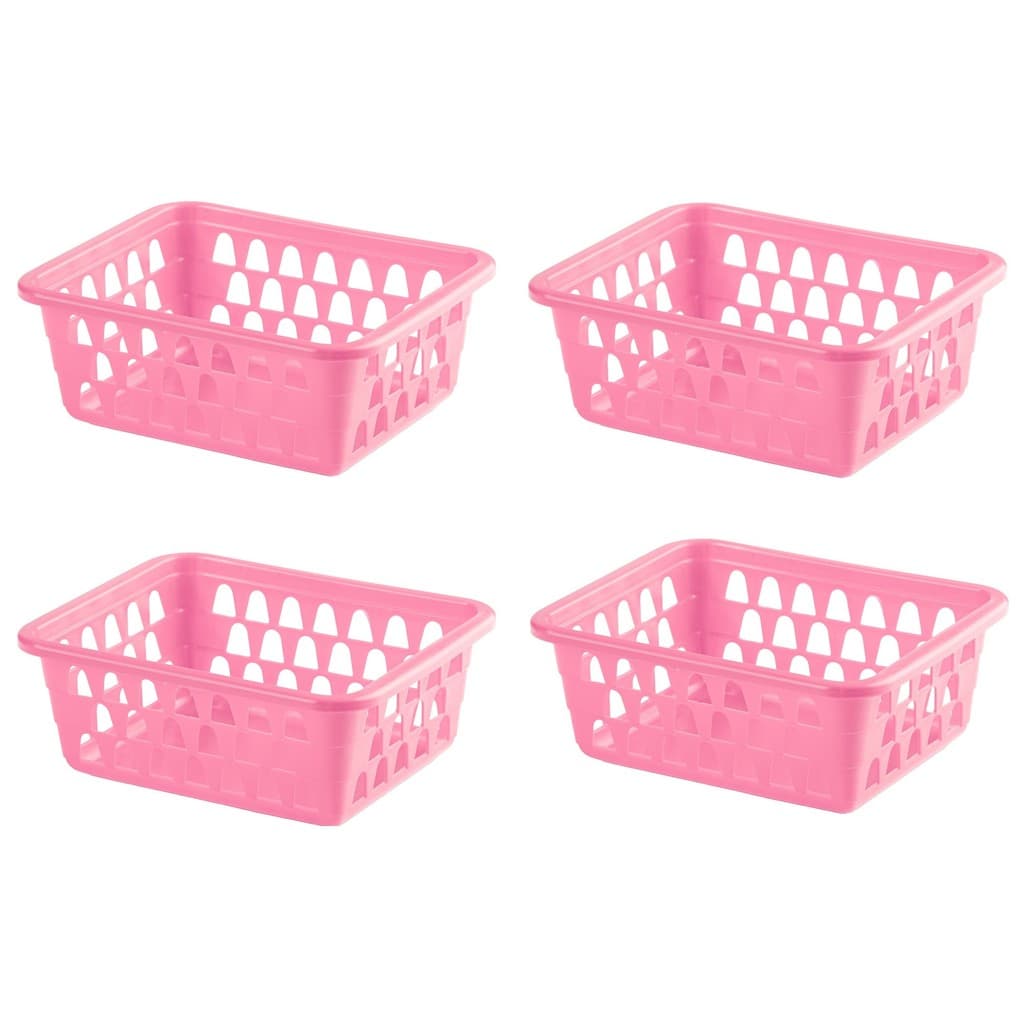Kit 04 Cestos Organizador Multiuso Cestinho Gaveta Rosa