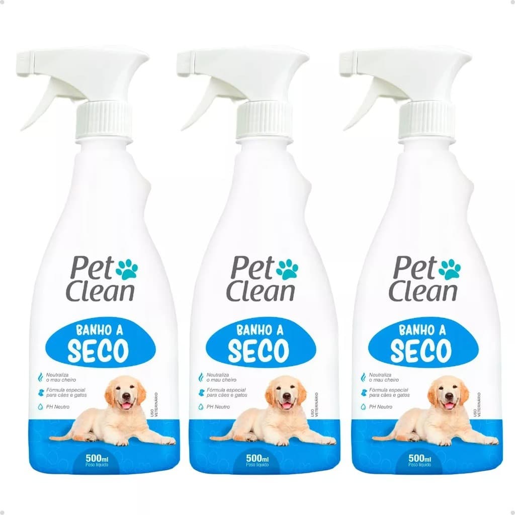 Kit 3 Banhos a Seco para Animais de Estimação, 500ml Pet Clean