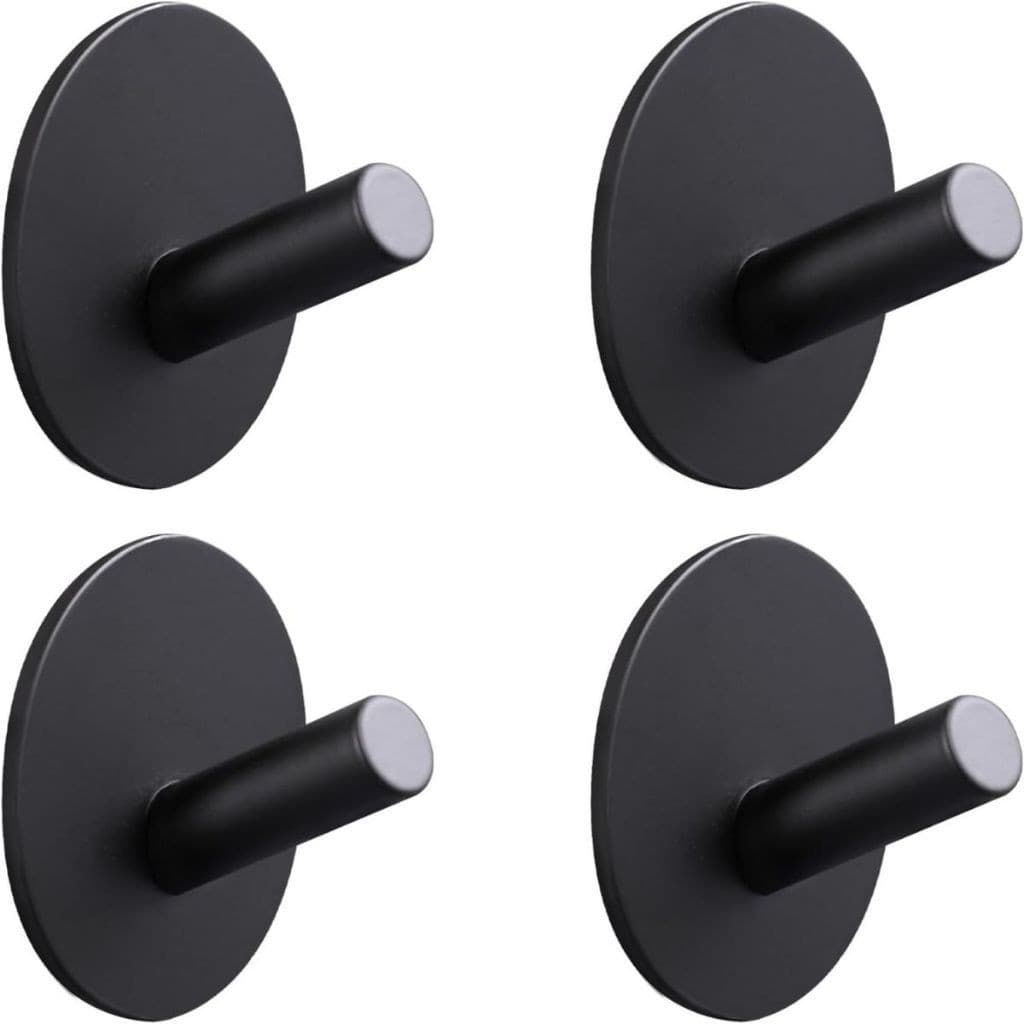 Kit C/ 4 Ganchos Cabide Parede Adesivo Redondo Inox Preto