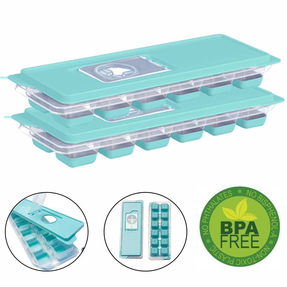 Forma de Gelo com Tampa Kit 02 Pçs Fundo em Silicone com Tampa de Aba Enche Fácil Resistente