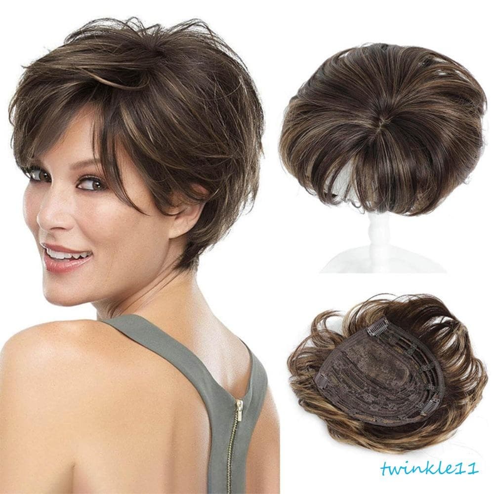 Franja De Cabelo Superior Cintilante , Peruca De Substituição De Falsa Topper Curto Feminino , Extensões Pedaço Ondulado