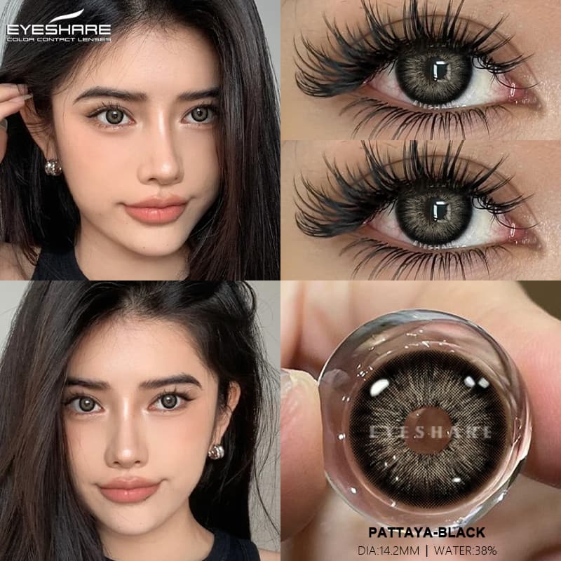 Lentes Pretas Para Miopia EYESHARE 0.0 ~-6.00 Graus 1 Par De Contato Cinza Pattaya