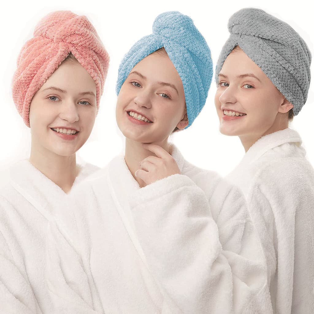 KIT 3 PCS Toalha De Cabelo Banho Toalha Grossa Mágica para Secar Cabelo de Microfibra Grossa Touca