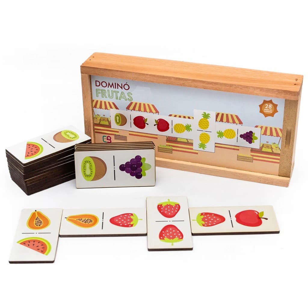 Jogo Dominó Infantil em Madeira - Frutas Educativo Pedagógico Montessori