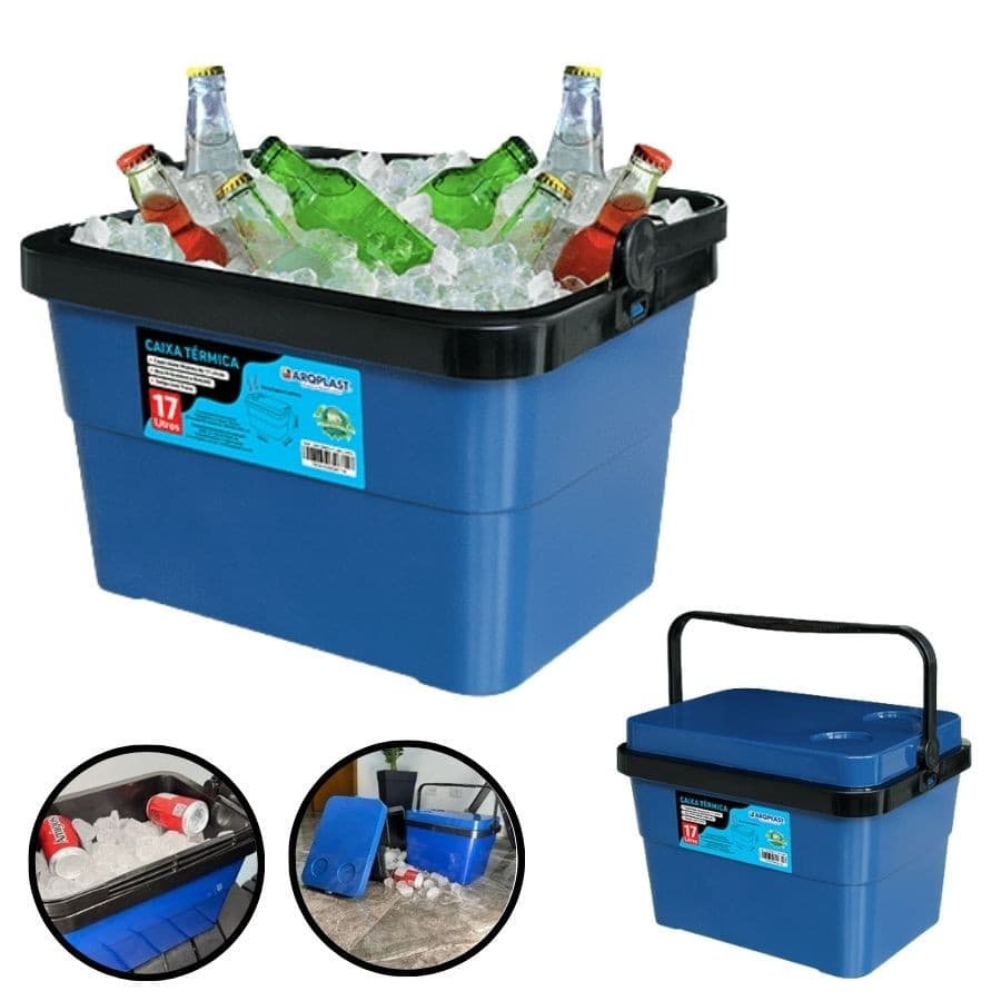 Caixa Térmica  Azul 17 Litros Cooler Com Alça Praia