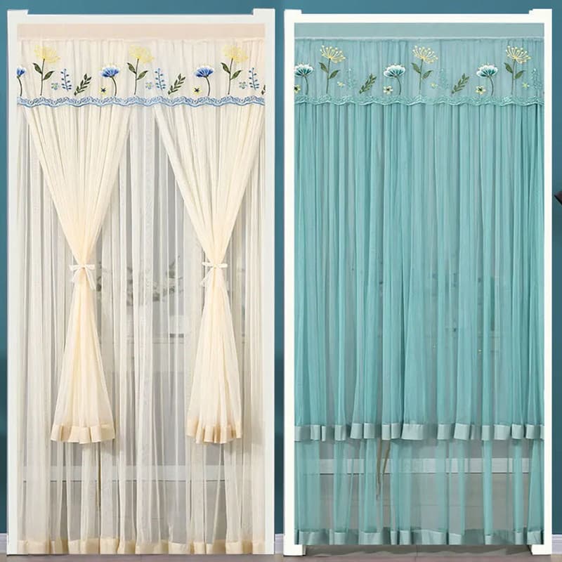 Cortina De Porta À Prova De Mosquitos Sem Perfuração , Gaze De Tecido , Divisória De Renda Para Quarto