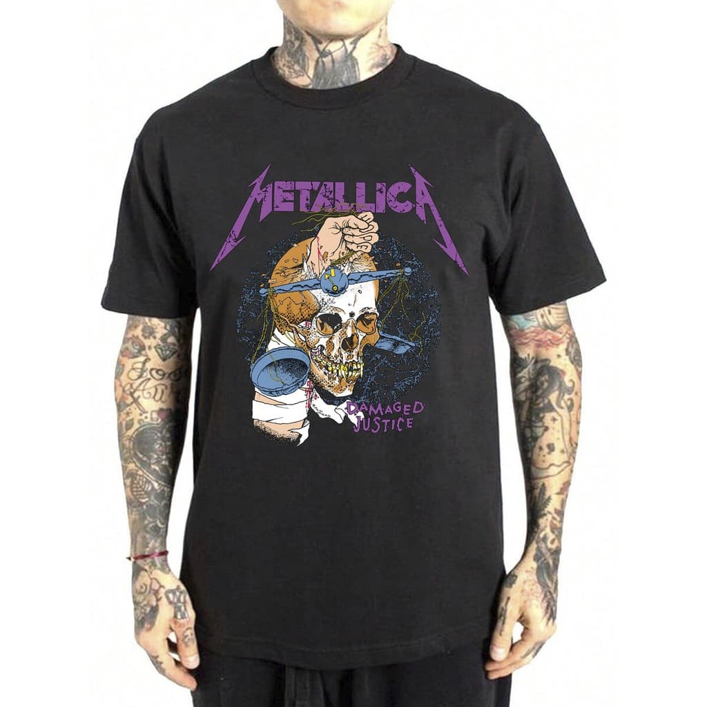 Camiseta Metalica Rock Banda Internacional Damaged Justice Skull Hardcore Camisa  Unissex Masculino Feminino Streetwear