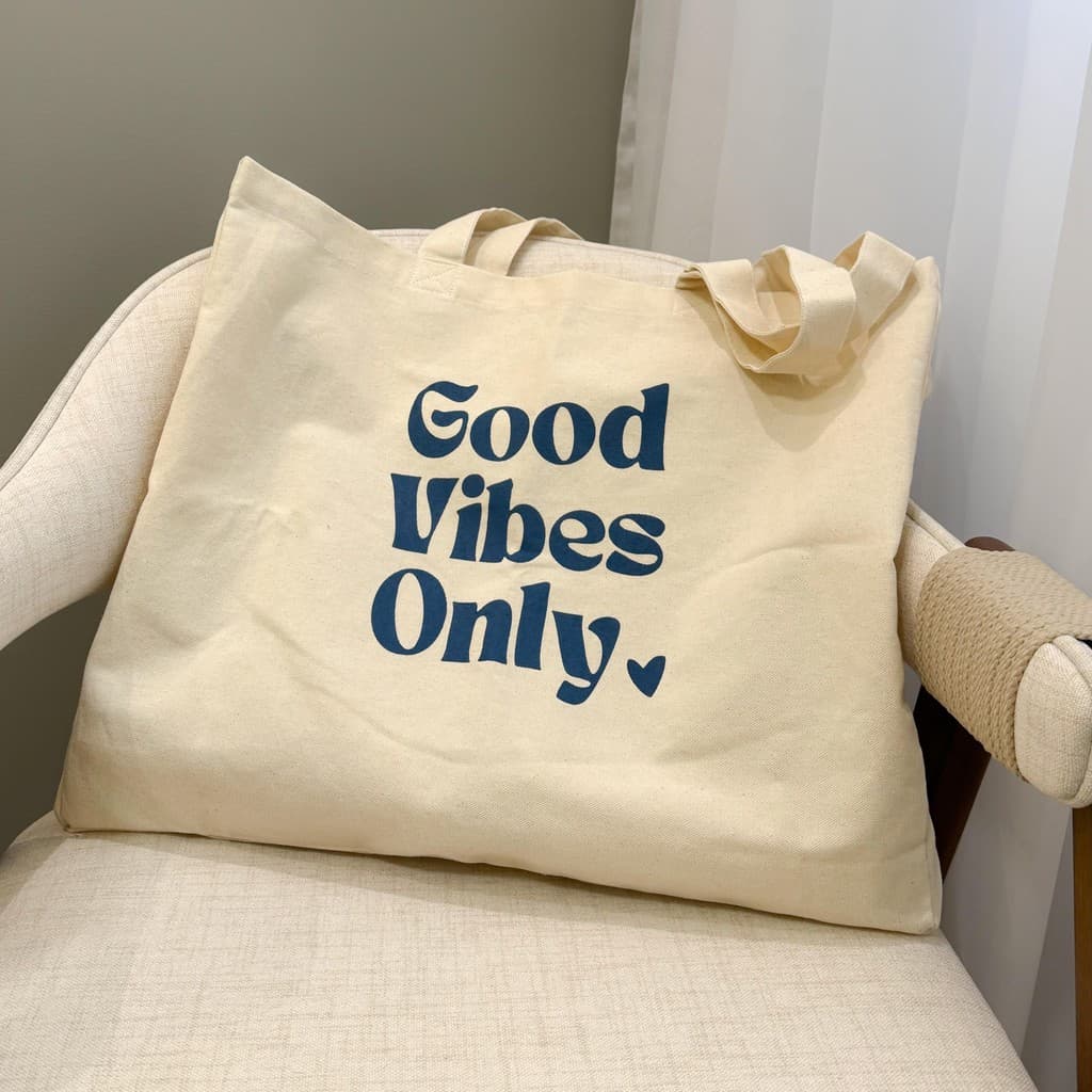 Bolsa Ecobag Sacola Grande em Sarja Algodão Cru - Good Vibes Only
