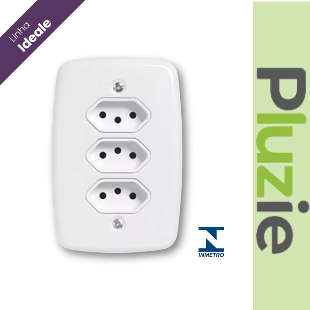 Tomada Fácil Tripla 2P+T 10A 250V Branco Ideale Pluzie