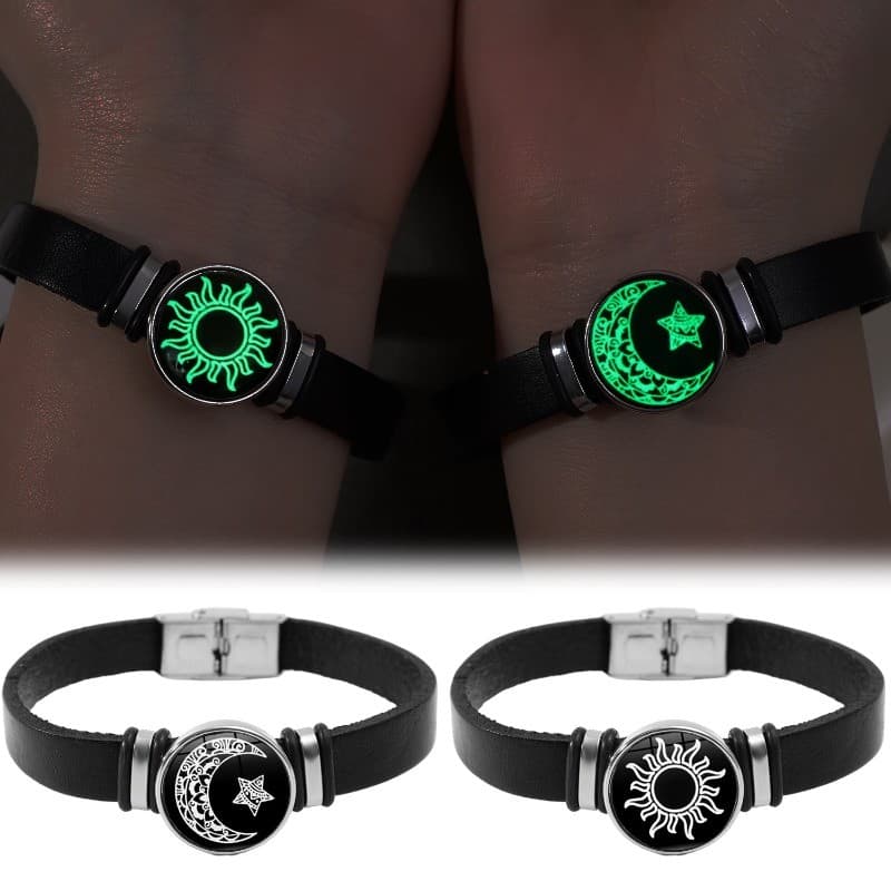 Luminosa Sol Lua Casal Cinta Pulseira Romântico Amante Corrente Pulseiras Dia Dos Namorados Jóias Presentes