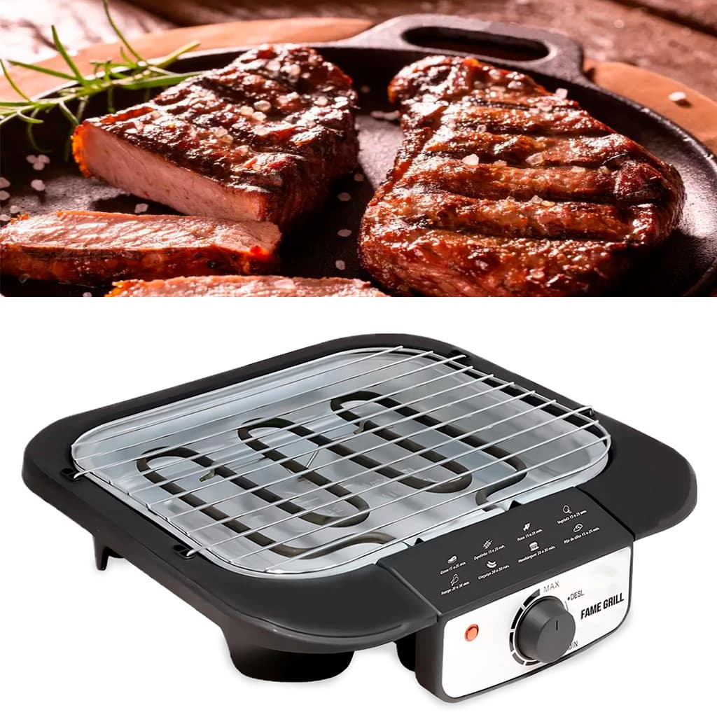 Churrasqueira Elétrica Grill Portátil 220V 1200W Preta Fame