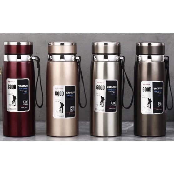 Garrafa Térmica de Água 800ml Inox Com Infusor Prata Dourada Café Parede Dupla Com Alça