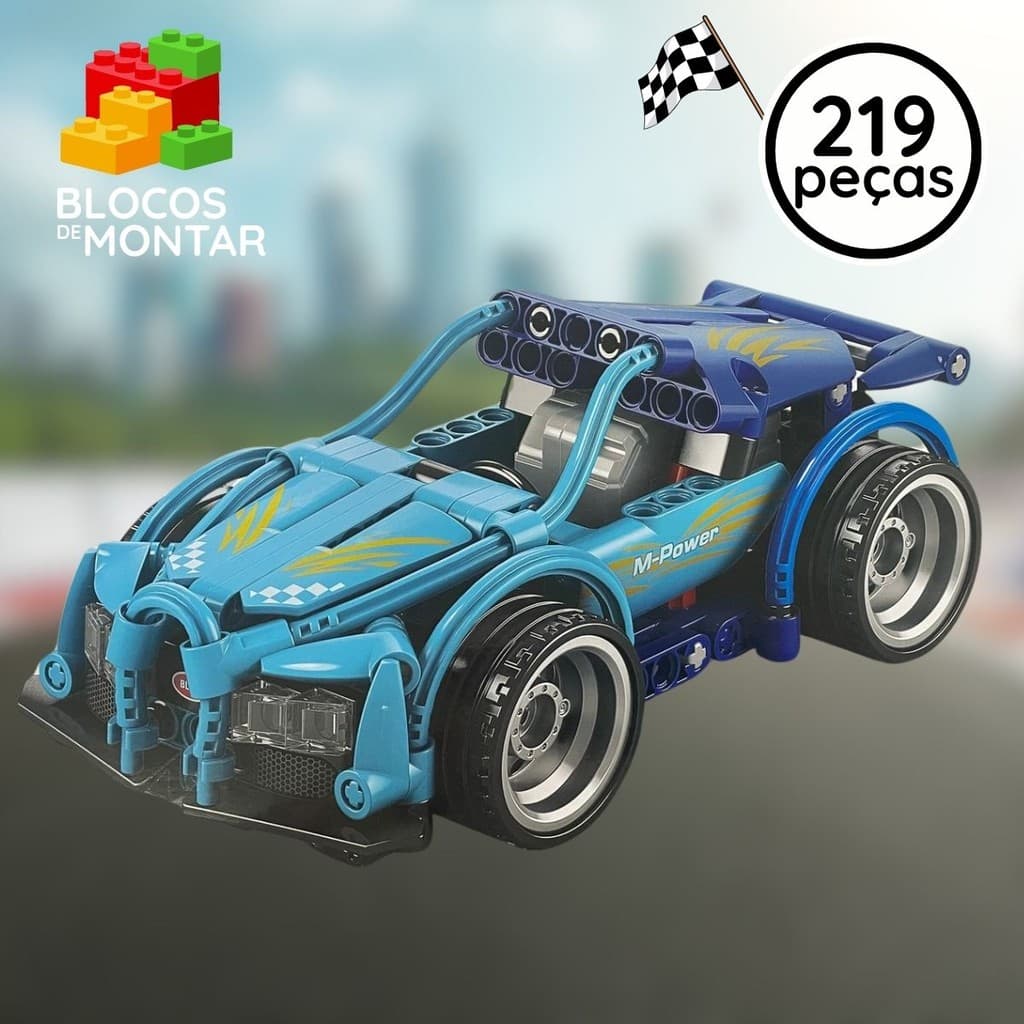 Blocos de Montar Carro Esportivo 2em1 Pull Back 219 Peças Brinquedo
