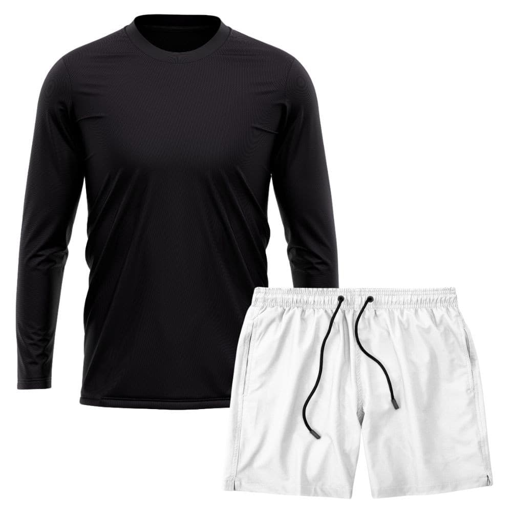 Kit Camiseta Manga Longa Dry Preta + Short Tactel Academia Caminhada