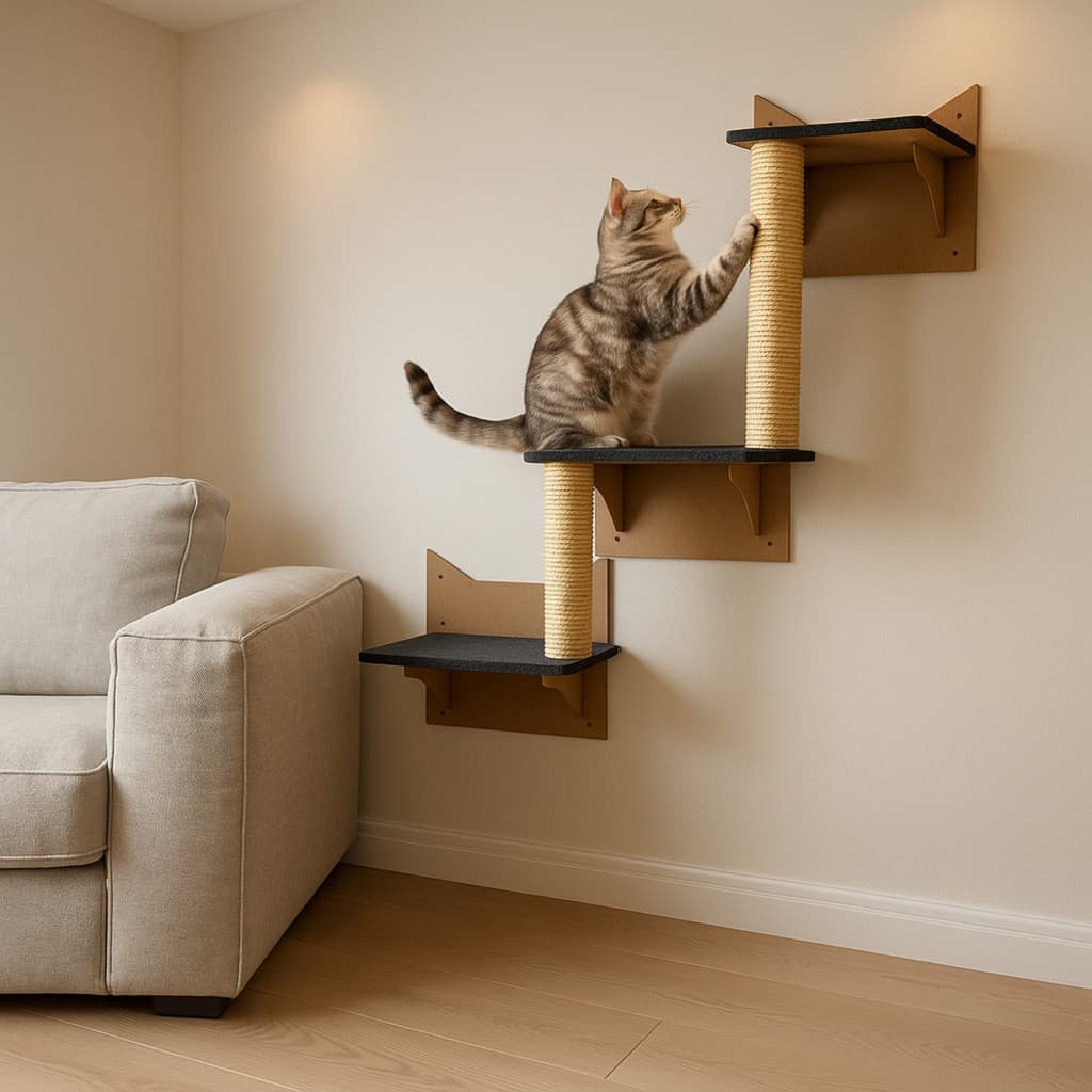 Escalador para Gatos com Prateleira Arranhador Poleiro Playground Escada Diversão Descanso Gato Mdf