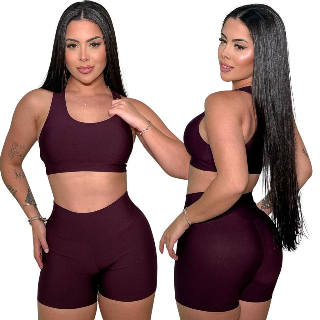 Conjunto Academia Feminino Cós Alto Short e Cropped Top Nadador