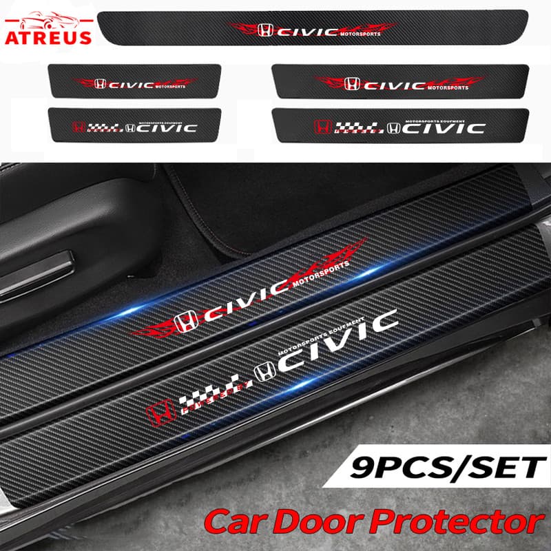 Para Honda Civic Adesivo Soleira De Porta De Carro De Fibra De Carbono Soleira De Porta Anti-risco Protetor Acessórios