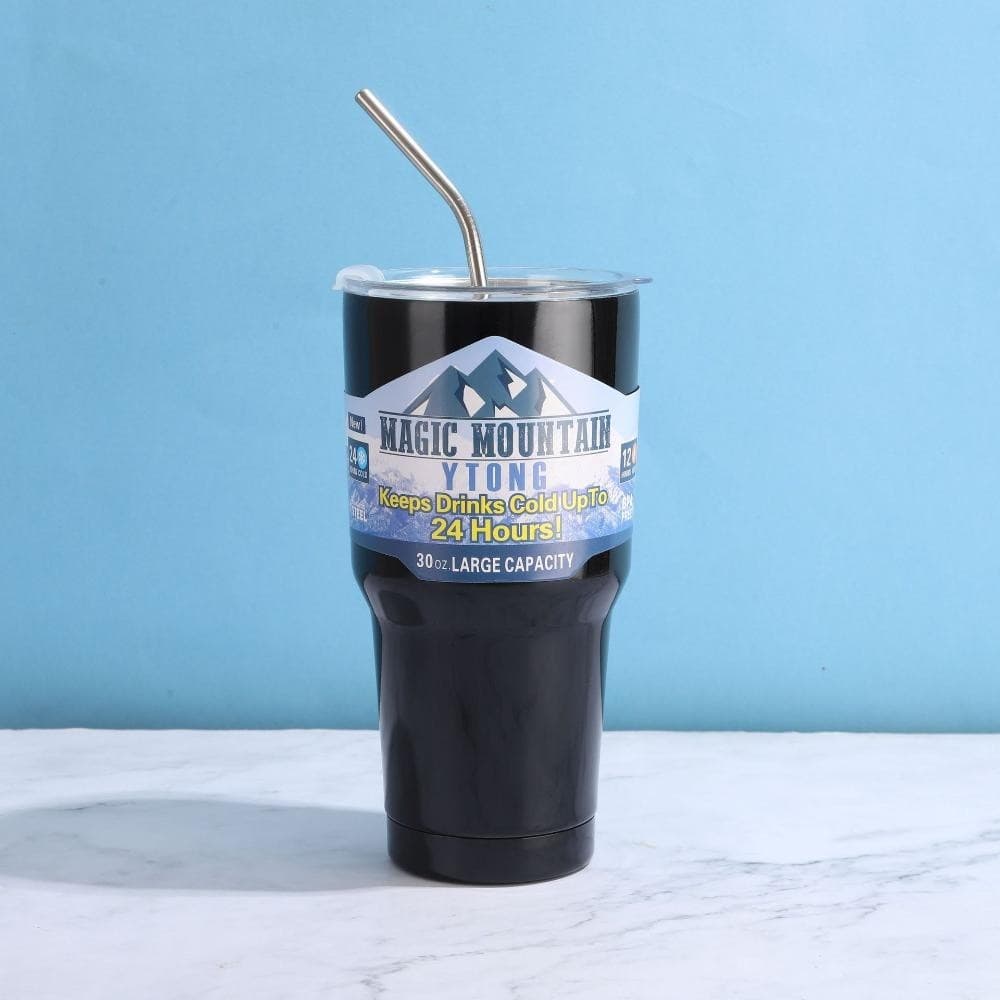 Copo Térmico Preto 900ml Magic Mountain - Aço Inoxidável com Camada Dupla para Isolamento Térmico