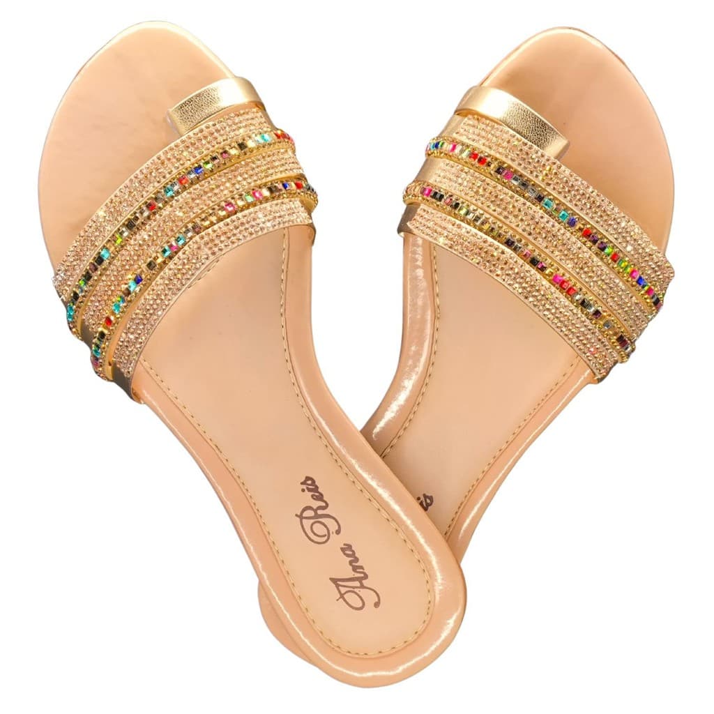 Sandália Feminina Rasteirinha Brilho pedra de Slide Confortavel macia e elegante 0510