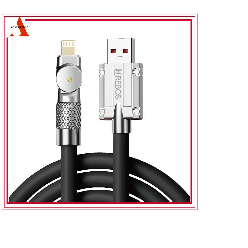 Cabo Turbo para iphone 120W Lightning USB com Conectores Metal super reforçados - Hrebos Armor Swivel