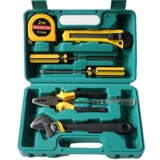 Kit de caixa de ferramentas de 9 peças, alicate de martelo, chave de fenda, fita métrica portátil