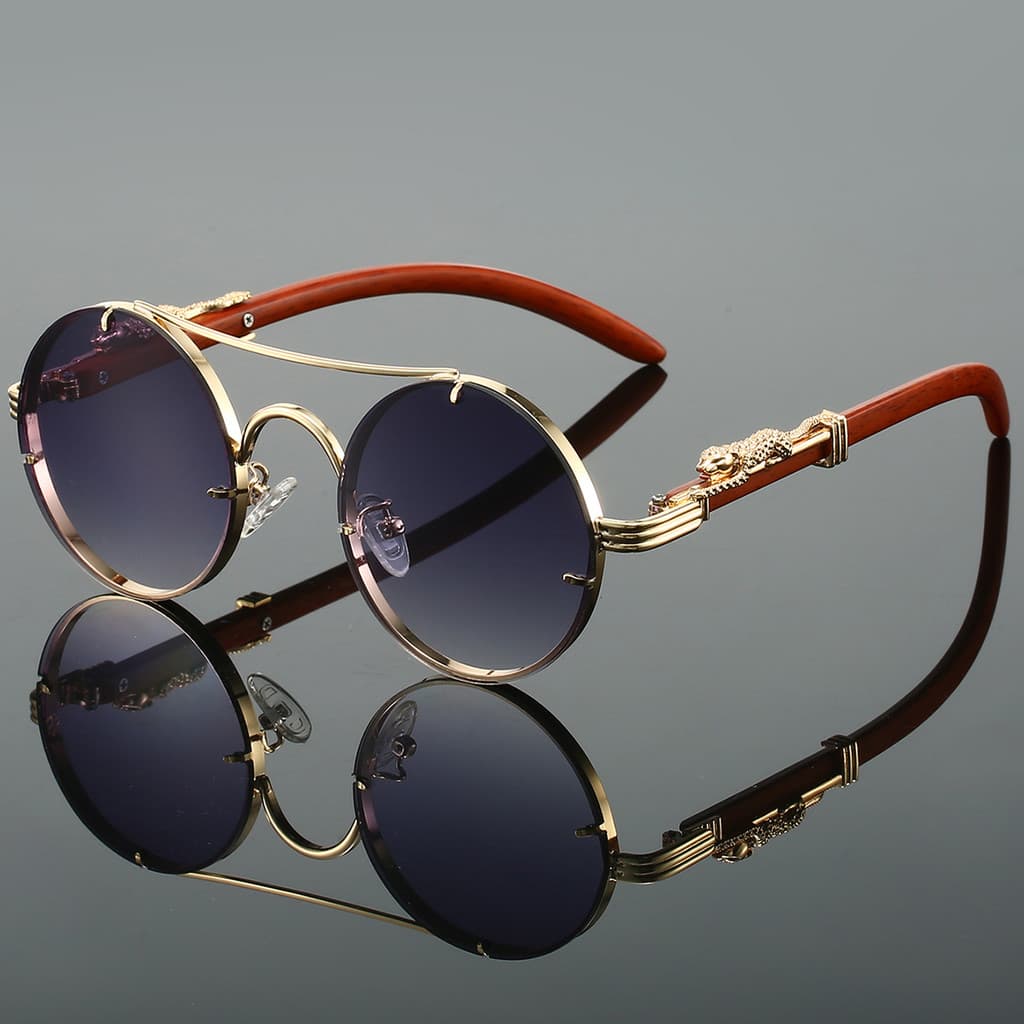 Óculos De Sol Femininos Com Ponte Dupla , Redondos Retrô De Marca De Moda Design De Luxo