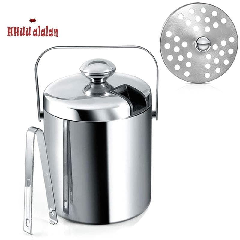 🌟Balde De Gelo Com Tampa , De Parede Dupla Aço Inoxidável Isolado De 1.3 Litros