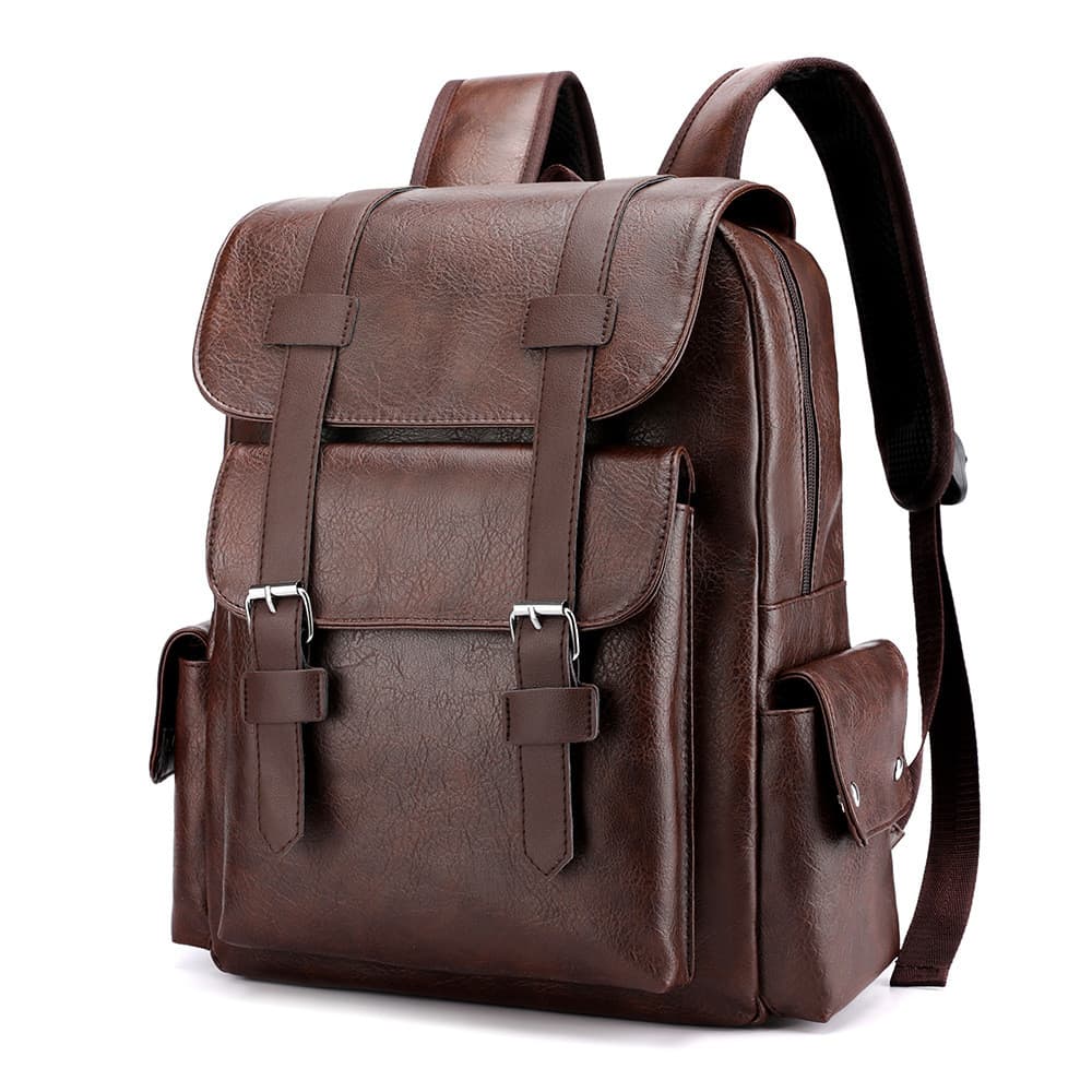 Mochila Masculina Retro Multifuncional Pu Couro Macio Grande Capacidade Bolsa De Ombro Viagem Computador