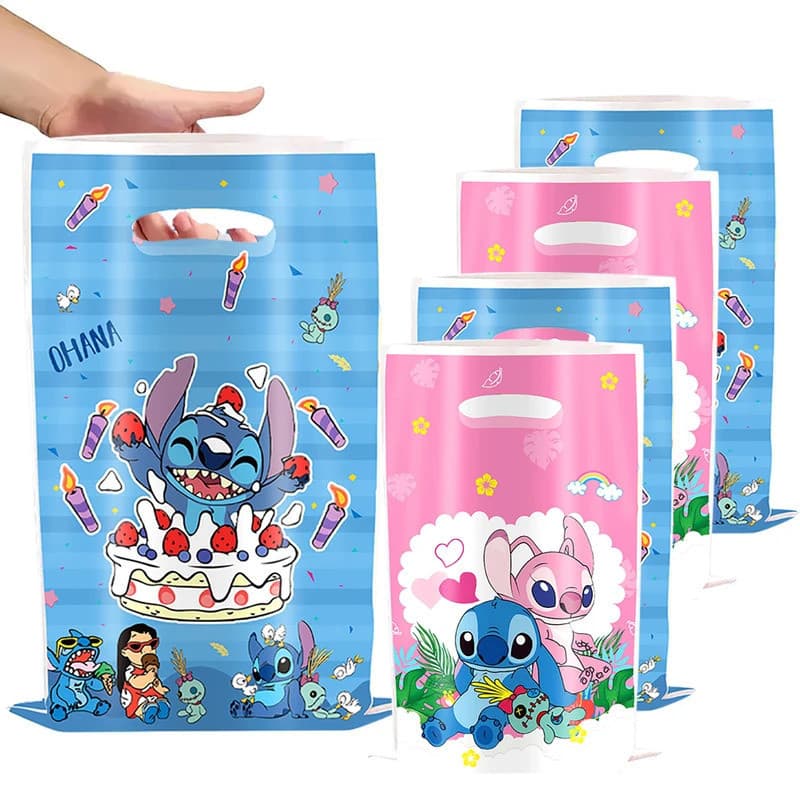 10-40 Pcs Sacola de Presente de Festa Lilo & Stitch Tema de Poás Rosa Azul Lembrancinhas Sacolas de Doces e Biscoitos Cr