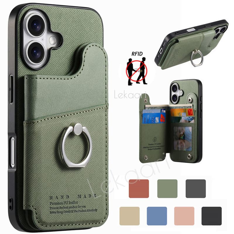 Anel Titular Caso De Telefone Para Redmi 13C Nota 14 Turbo 4 Poco X7 Pro 5G Carteira De Luxo RFID Slots De Cartão Capa