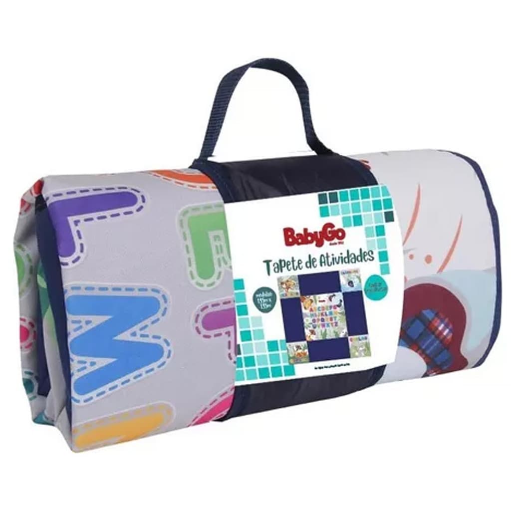 Tapete de Atividades Animais Baby Go – Dupla Face, Azul Marinho, 1,30m x 1,30m