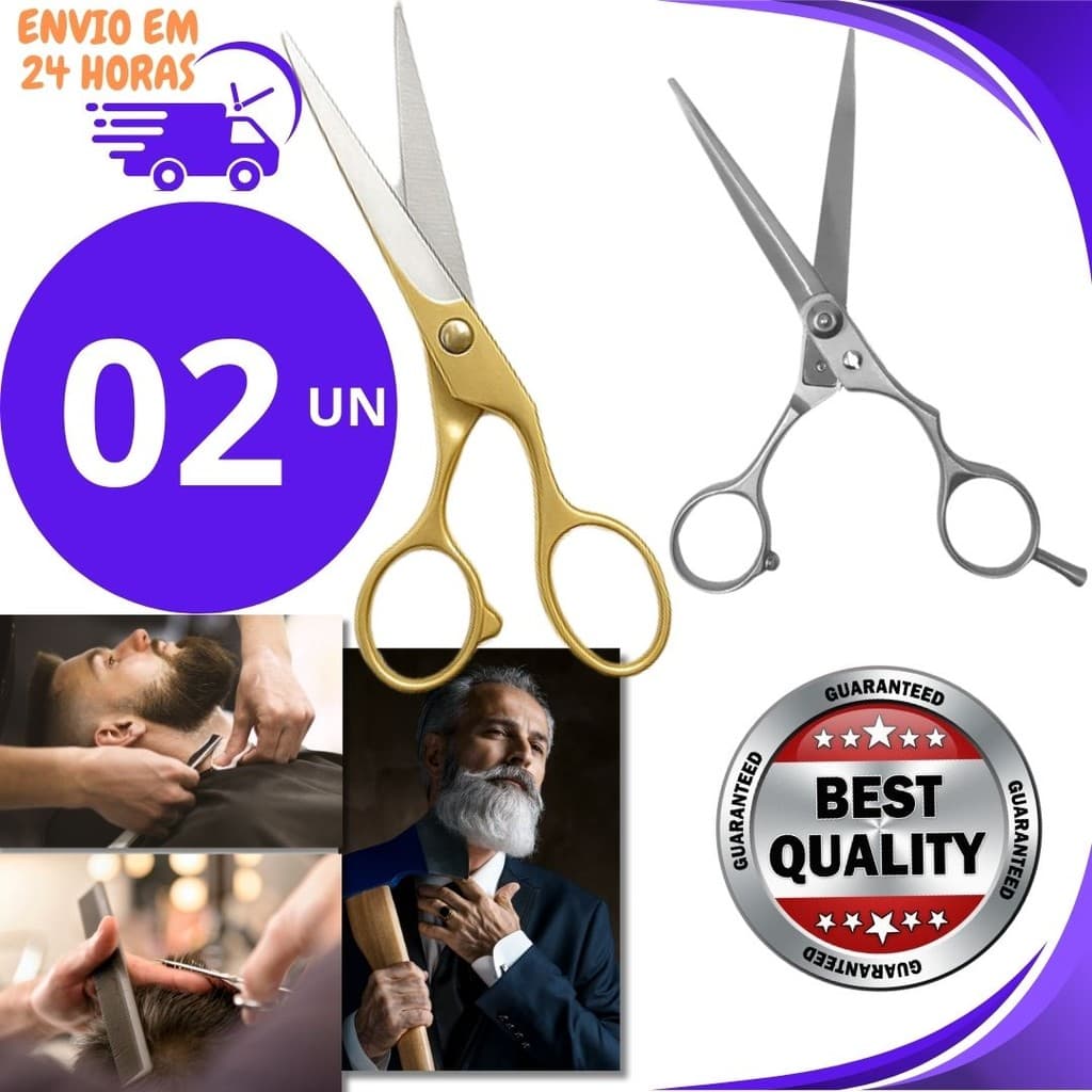 KIT 2 ou 01un Tesoura Cabeleireiro Profissional 6" Aço Inoxidável Barbearia e Salão