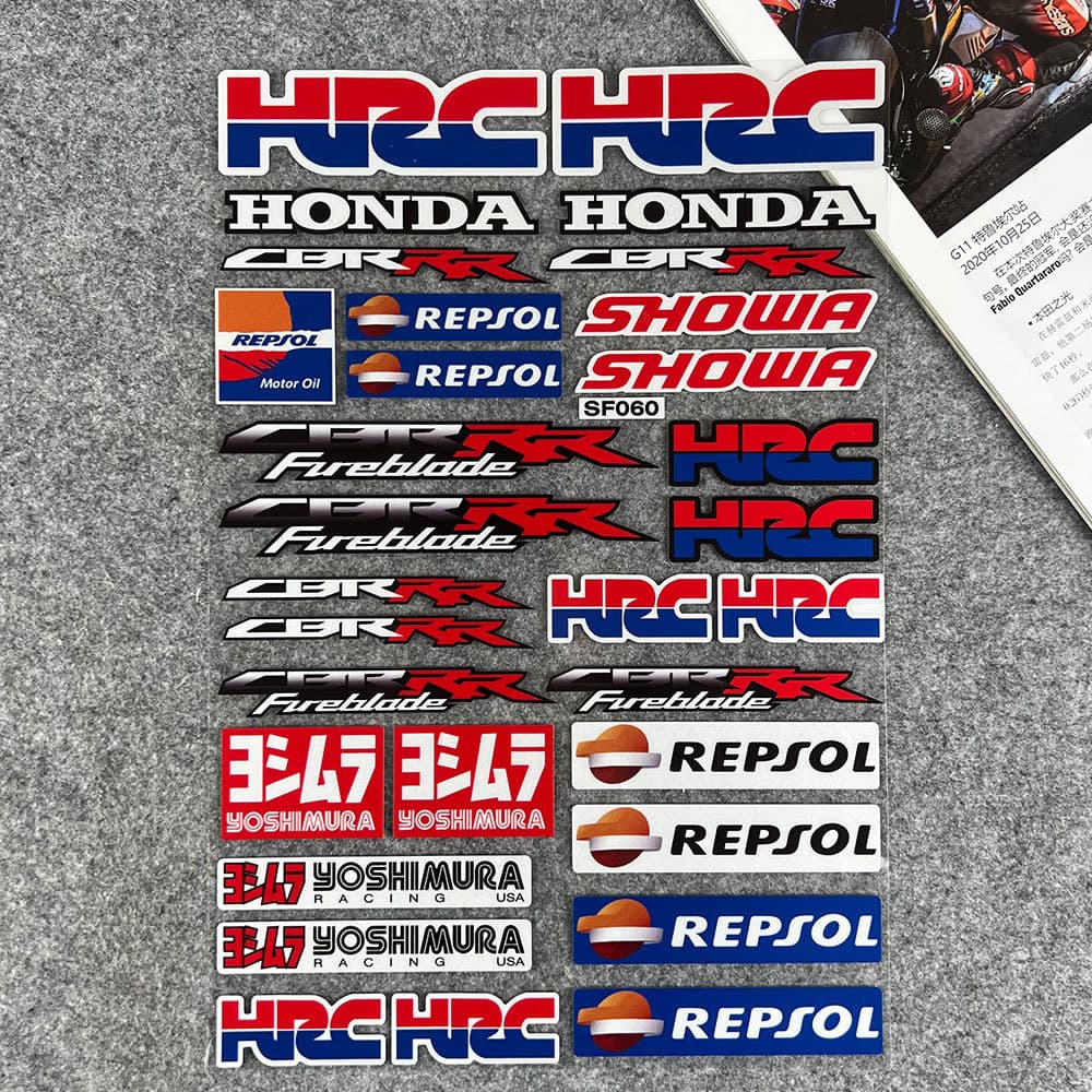 HRC Adesivos Reflexivos Decalques De Capacete Adequado Para Honda Motocicleta CBR Corpo À Prova D'água Logotipo Do Carro