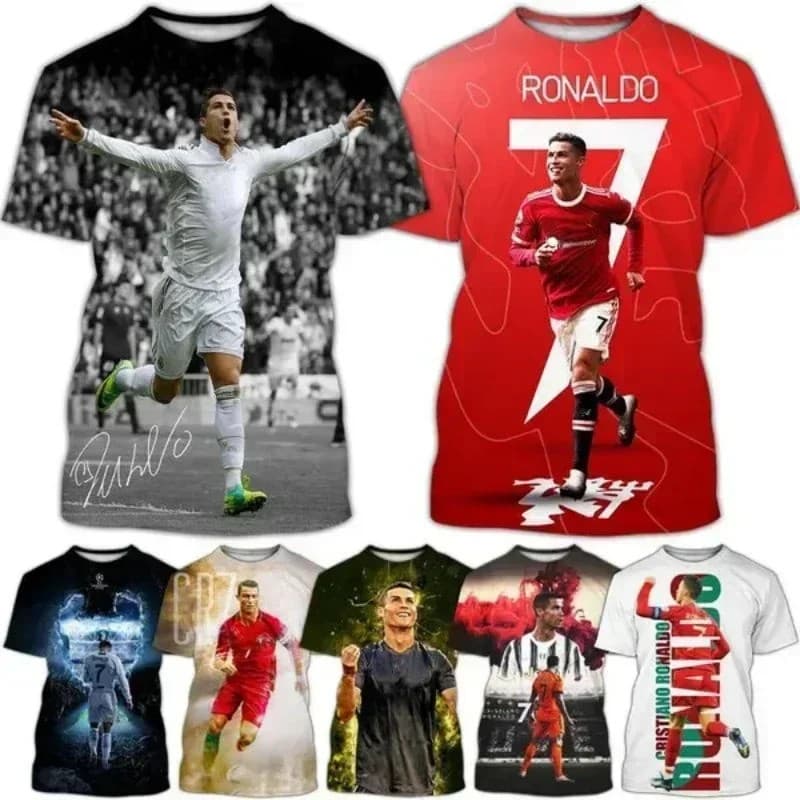 Moda Verão Estrela De Futebol Cristiano Ronaldo 3D Impresso Camiseta Masculina Oversized Respirável Secagem Rápida Manga