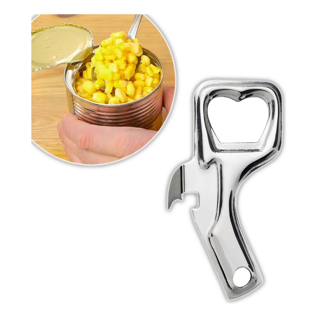 Abridor Abridores De Lata E Garrafas 9cm Aço Inox 2 em 1 Utensilio De Cozinha