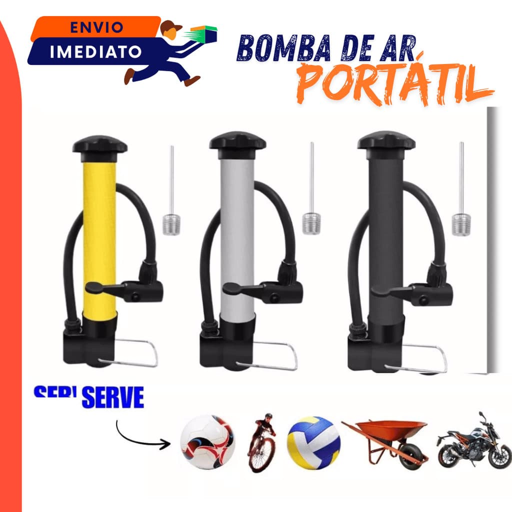 Bomba De Ar Manual Portátil 25cm Com Bico Para Infláveis E Bicicleta 1 Unidade