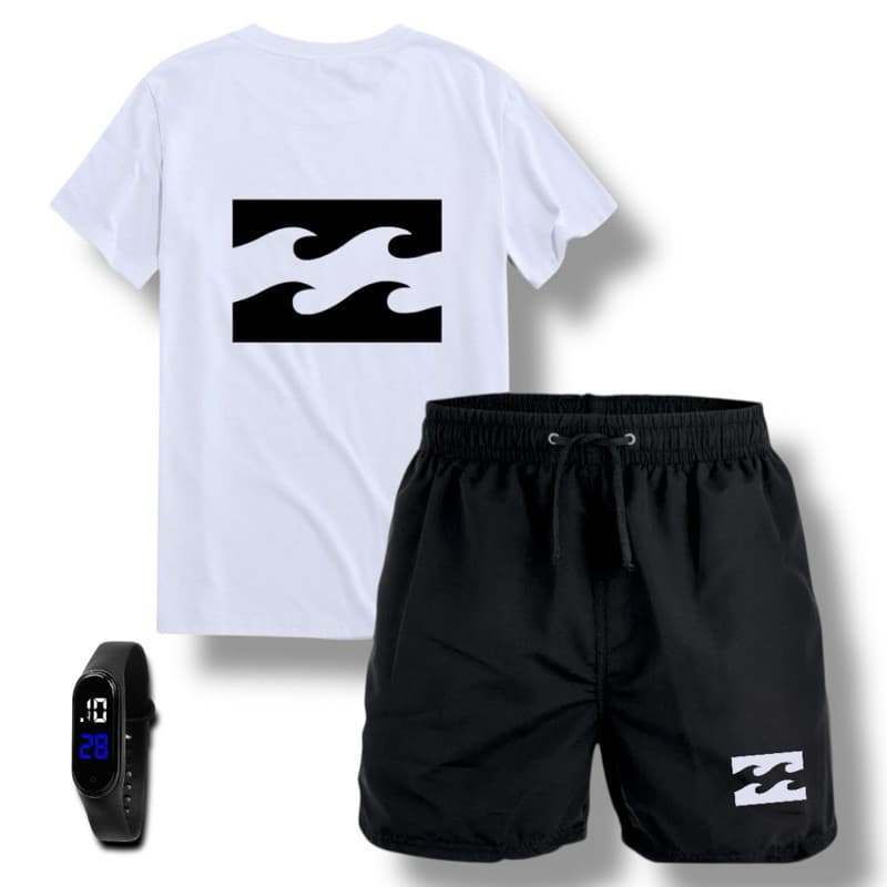 conjunto kit camiseta + Bermuda Tactel Elastano Malha 100% Algodão Envio Imediato