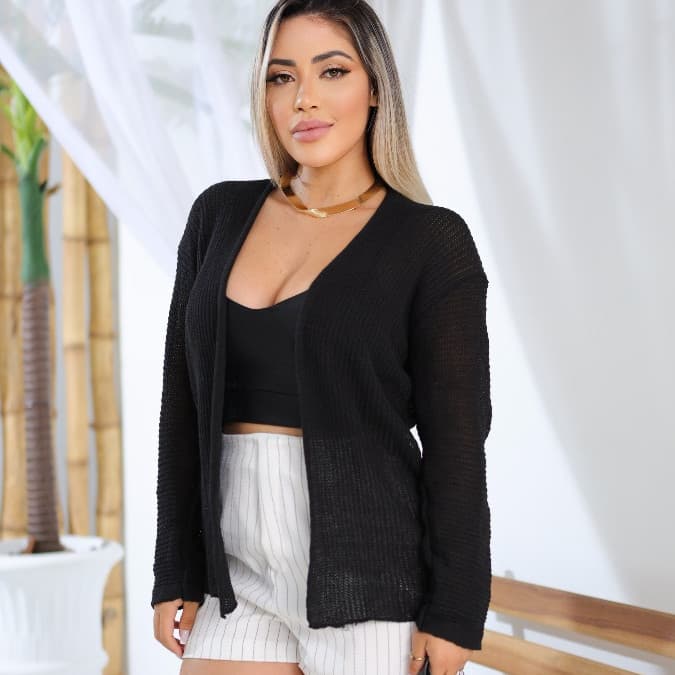 Carigan Kimono Feminino Casaquinho Preto Fashion