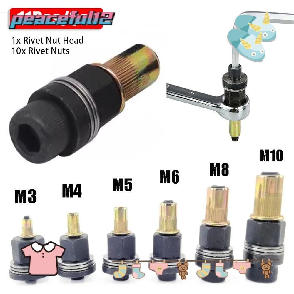 PEACEFUL 11 Pçs/Set Ferramenta Rebitador Manual , M3 M4 M5 M6 M8 M10 Para Porca Rebite Tocha Mão , Mandril Grampo
