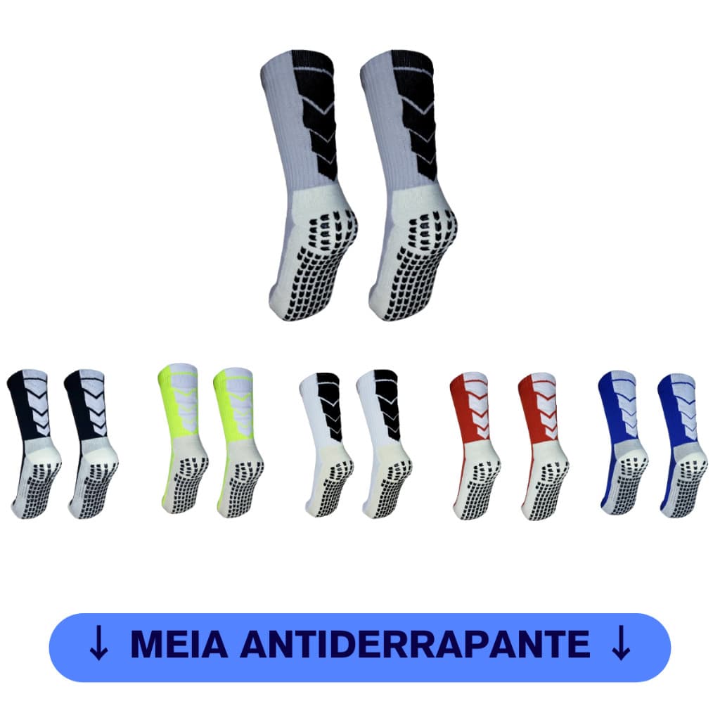 Kit 6 e 12 Meias Antiderrapante Emborrachada Adulto e Juvenil Esportiva Algodão Respirável