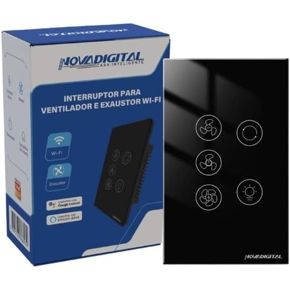 Interruptor Wifi Para Ventilador De Teto Exaustor Luz Smart Preto compativel com Alexa