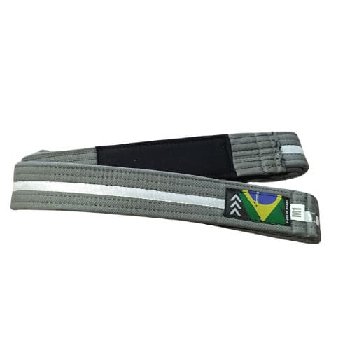 Faixa de Jiu Jitsu MK Brasil Cinza Fita Branca Ponta Preta