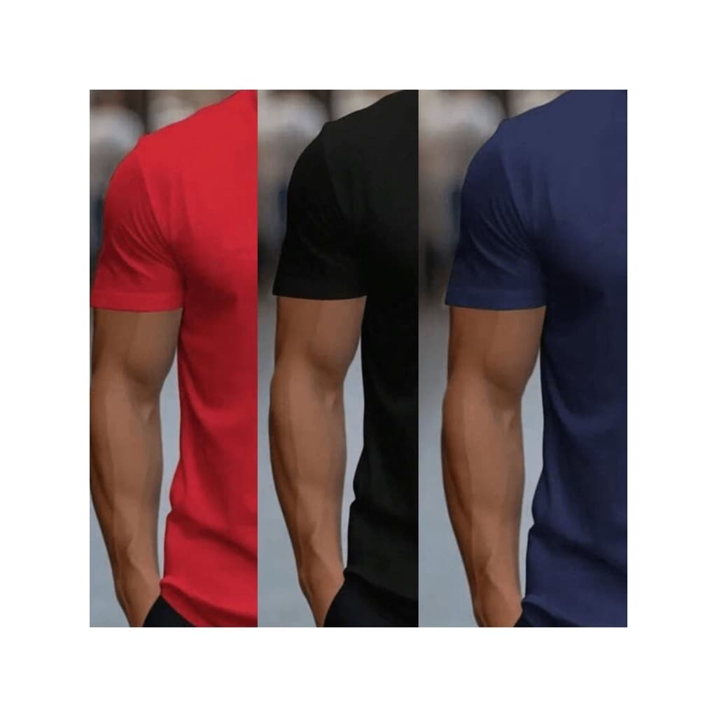 Kit 3 Camisetas Masculinas Lisa Premium Malha Penteada 100% Algodão Gola Redonda Manga Curta Básica Verão