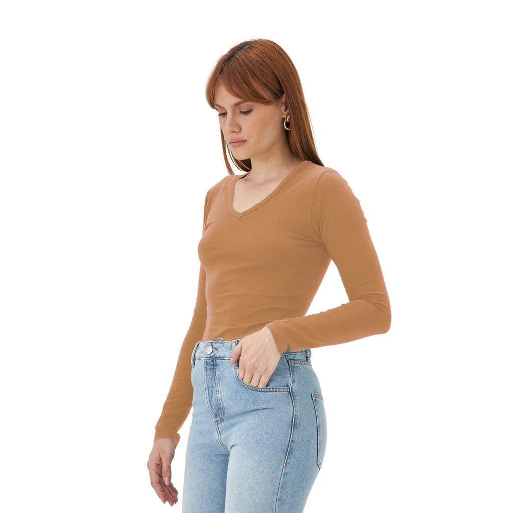 Blusa De Cotton Gola V Manga Longa Inverno Kb351-c1