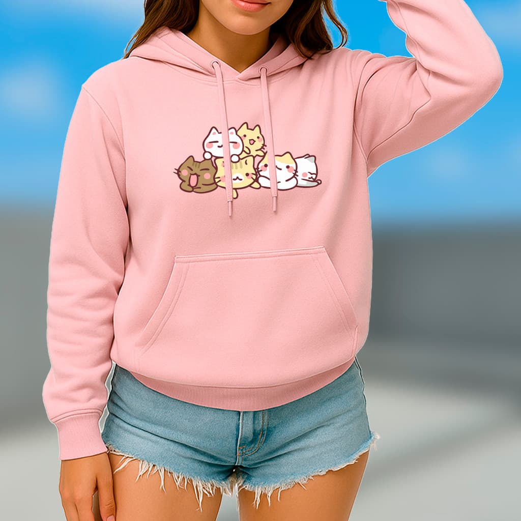Moletom Blusa de Frio Canguru Flanelado Abrigo Com Capuz Cat Estampa Fofa Family Algodão